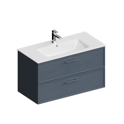 Тумба Piano Classic/Пиано Классик подвесная 95 см, 2 ящика, ясень синий матовый