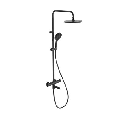 Душевая колонна Fonte/Фонте на 3 потока с поворотным изливом с термостатическим смесителем, черный матовый