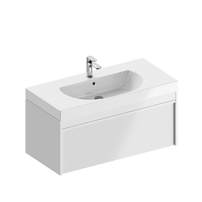 Тумба Modula/Модула подвесная 100 с ящиком 1+1, белая глянцевая Тумба Modula/Модула подвесная 100 с ящиком 1+1, белая глянцевая