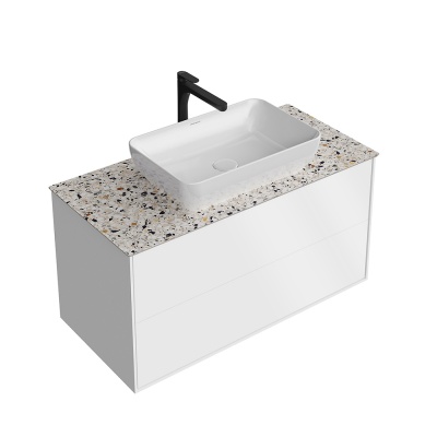 Тумба Plaza Modern/Плаза Модерн подвесная 100, нажимное открывание, 2 ящика, белая матовая