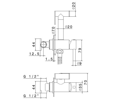 Смеситель с гигиеническим душем встроенного монтажа Ole, хром
