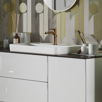 Смеситель для раковины Ole/Оле однорычажный без донного клапана 3/8, золотой атласный Смеситель для раковины Ole/Оле однорычажный без донного клапана 3/8, золотой атласный