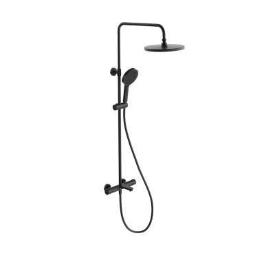 Душевая колонна Fonte/Фонте на 3 потока с фиксированным изливом и термостатическим смесителем, черный матовый