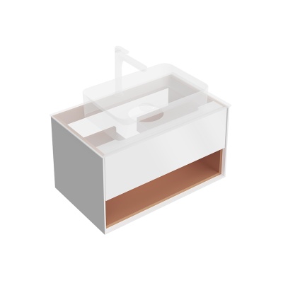 Тумба Plaza Modern/Плаза Модерн подвесная 80, нажимное открывание, 1 ящик, подсветка, белая матовая+сахара