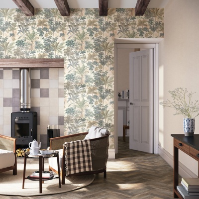 Обои виниловые Оазис мотив, тёмный зелёный Обои виниловые Оазис мотив, тёмный зелёный