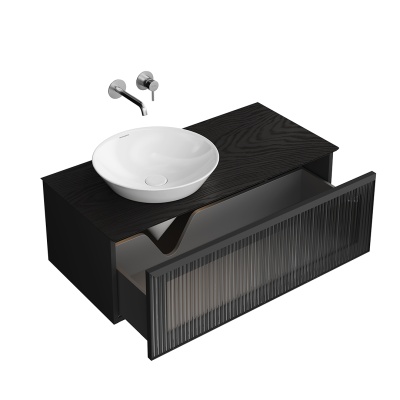 Тумба Iconico/Иконико подвесная 100 с рифленым стеклом, 1 ящик, черная