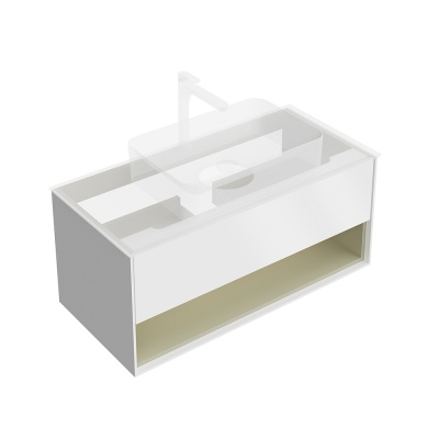 Тумба Plaza Modern/Плаза Модерн подвесная 100, нажимное открывание, 1 ящик, подсветка, белая матовая+шалфей Тумба Plaza Modern/Плаза Модерн подвесная 100, нажимное открывание, 1 ящик, подсветка, белая матовая+шалфей