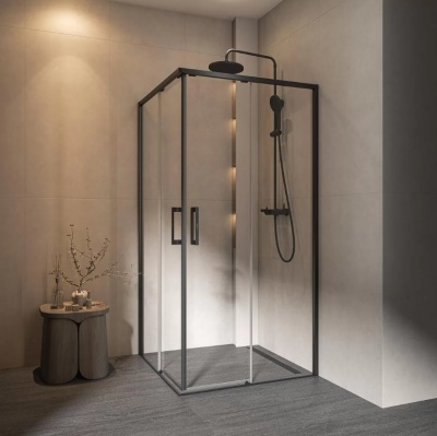 Душевой уголок Lindo/Линдо, раздвижной с функцией плавного открывания и закрывания, квадратный, 100х100х195, матовый черный Душевой уголок Lindo/Линдо, раздвижной с функцией плавного открывания и закрывания, квадратный, 100х100х195, матовый черный