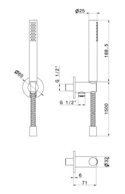 Ручной душ ETERNA с держателем, шлангом и выходом для воды, нержавеющая сталь