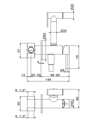 Смеситель с гигиеническим душем встроенного монтажа OLE, матовый черный