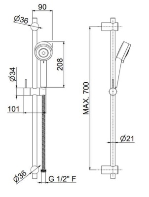 Душевая стойка NOTA c ручной лейкой на 3 режима и шлангом, без выхода для подачи воды, хром Душевая стойка NOTA c ручной лейкой на 3 режима и шлангом, без выхода для подачи воды, хром