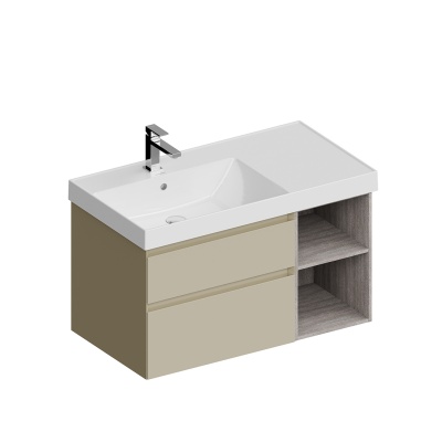 Тумба CUBO левая подвесная с ящиками 90, лимо матовая-древесная Тумба CUBO левая подвесная с ящиками 90, лимо матовая-древесная