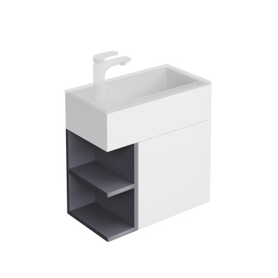 Тумба LATO подвесная 50 см, дверца push + полочки, утренний серый + серый пыльный матовый Тумба LATO подвесная 50 см, дверца push + полочки, утренний серый + серый пыльный матовый