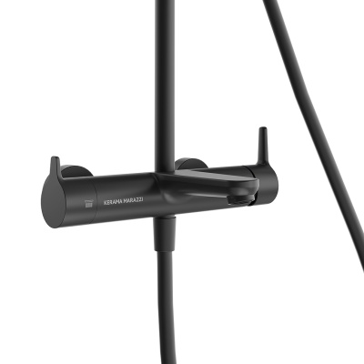 Душевая колонна FONTE на 3 потока с фиксированным изливом и механическим смесителем, черный матовый