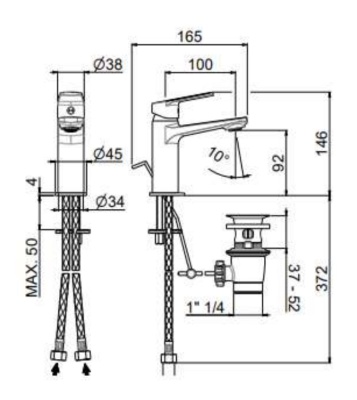 Смеситель для раковины NOTA однорычажный с донным клапаном, 3/8, хром Смеситель для раковины NOTA однорычажный с донным клапаном, 3/8, хром
