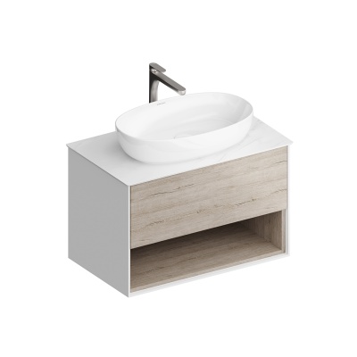 Тумба PLAZA Modern подвесная с ящиком и полкой 80, дуб Орегон Тумба PLAZA Modern подвесная с ящиком и полкой 80, дуб Орегон