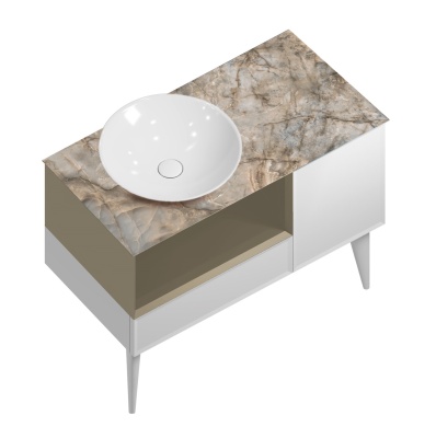 Тумба CONO подвесная с открытой полкой и ящиками 97, белая матовая-лимо Тумба CONO подвесная с открытой полкой и ящиками 97, белая матовая-лимо