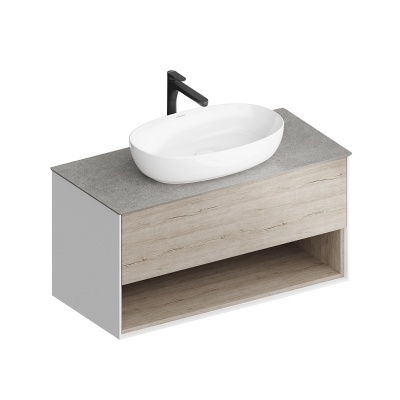 Тумба PLAZA Modern подвесная с ящиком и полкой 100, дуб Орегон Тумба PLAZA Modern подвесная с ящиком и полкой 100, дуб Орегон