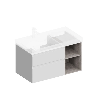 Тумба CUBO левая подвесная с ящиками 90, белая матовая-древесная Тумба CUBO левая подвесная с ящиками 90, белая матовая-древесная