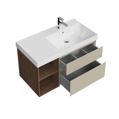 Тумба CUBO правая подвесная с ящиками 90, лимо матовая-древесная