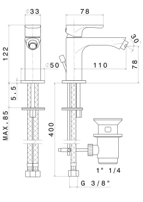 Смеситель для биде OLE однорычажный с донным клапаном, матовый черный