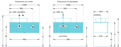 Тумба ICONICO подвесная 100 с рифленым стеклом, 1 ящик, черная