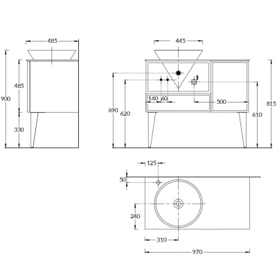 Тумба CONO подвесная с открытой полкой и ящиками 97, белая матовая-синяя Тумба CONO подвесная с открытой полкой и ящиками 97, белая матовая-синяя