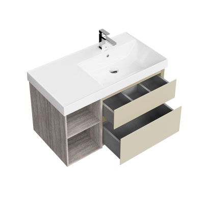 Тумба CUBO правая подвесная с ящиками 90, лимо матовая-древесная Тумба CUBO правая подвесная с ящиками 90, лимо матовая-древесная