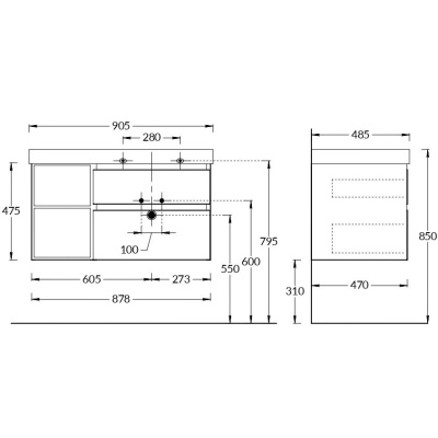 Тумба CUBO правая подвесная с ящиками 90, белая глянцевая-древесная Тумба CUBO правая подвесная с ящиками 90, белая глянцевая-древесная