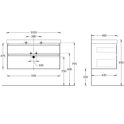 Тумба CUBO подвесная с ящиками 100, белая глянцевая Тумба CUBO подвесная с ящиками 100, белая глянцевая