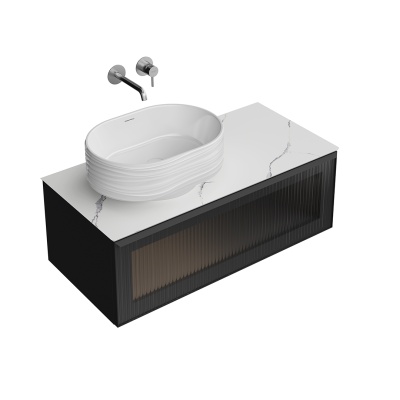 Тумба ICONICO подвесная 100 с рифленым стеклом, 1 ящик, черная