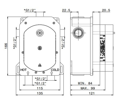 Универсальная внутренняя часть для термостатического смесителя на три потока для душа