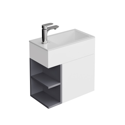 Тумба LATO подвесная 50 см, дверца push + полочки, утренний серый + серый пыльный матовый Тумба LATO подвесная 50 см, дверца push + полочки, утренний серый + серый пыльный матовый