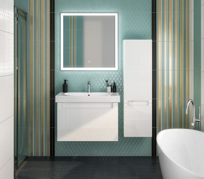 Зеркало с LED-подсветкой 80, белое глянцевое Зеркало с LED-подсветкой 80, белое глянцевое