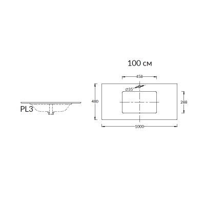 Столешница из керамогранита для раковин, встраиваемых снизу, Риальто 100 см, серый темный лаппатированный