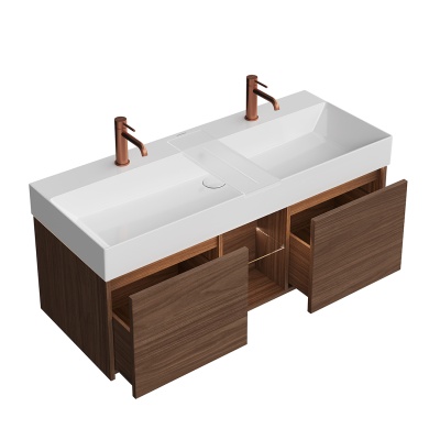 Тумба GRANDE подвесная 120, 2 ящика+открытая зона, структурированный орех